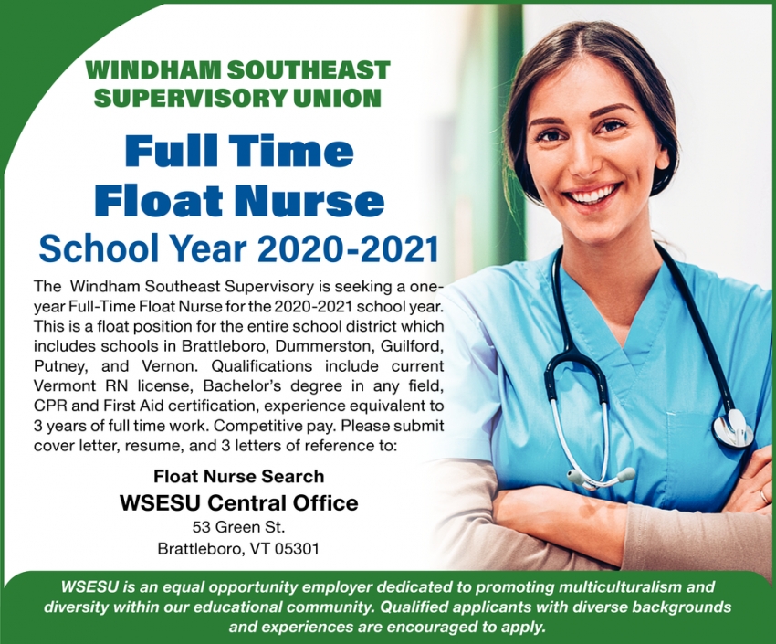 Float Nurse, Windham Southeast Supervisory Union, Brattleboro, VT