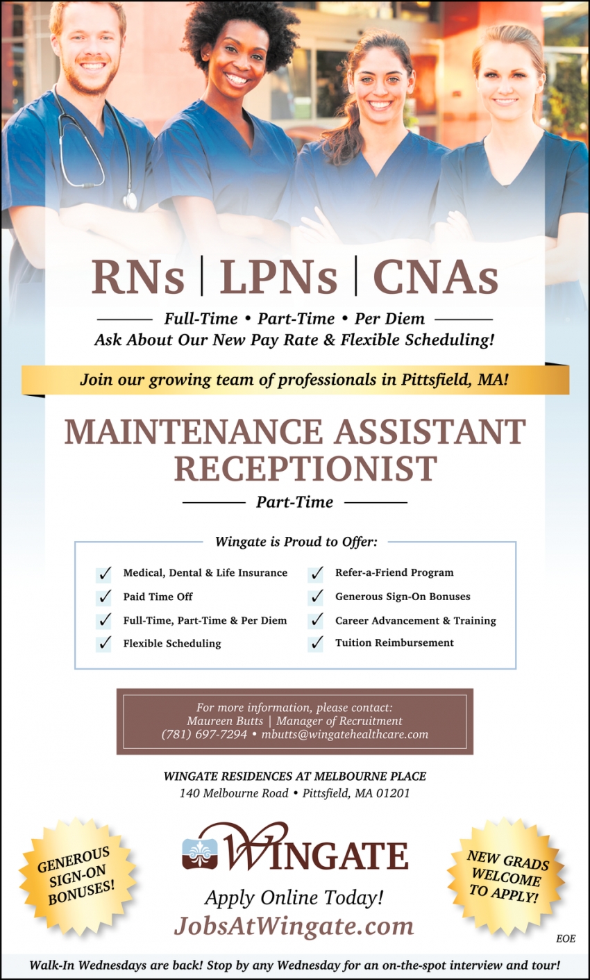 RNs, LPNs, CNAs, Wingate Healthcare, Needham, MA